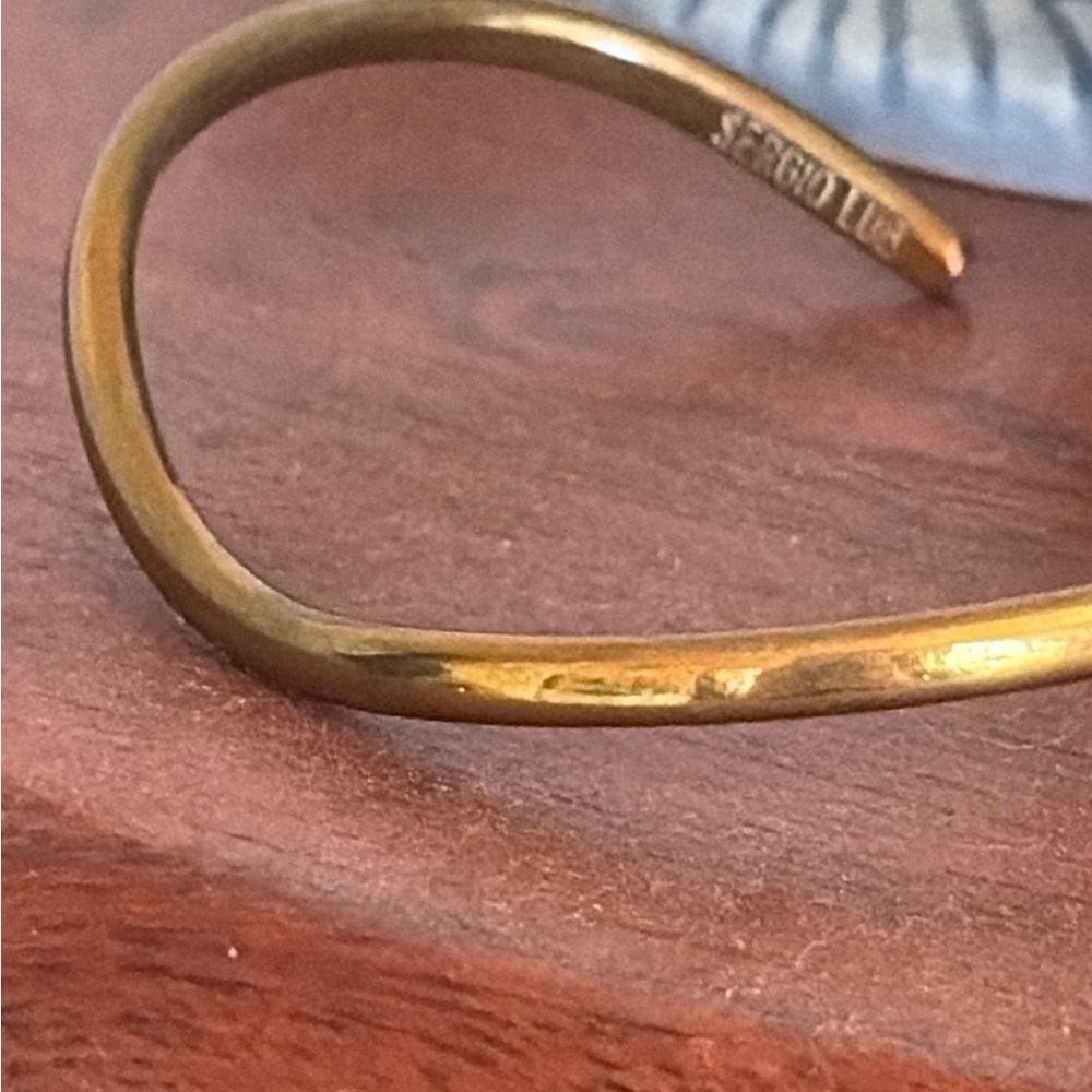 Sergio Lub Thin Brass Copper Cuff Bracelet 
Signed Stamped SIZE: Small Designer - Picture 4 of 7